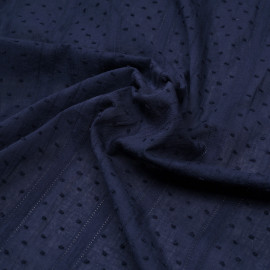 Tissu coton plumetis et bandes brodées bleu marine - pretty mercerie - mercerie en ligne