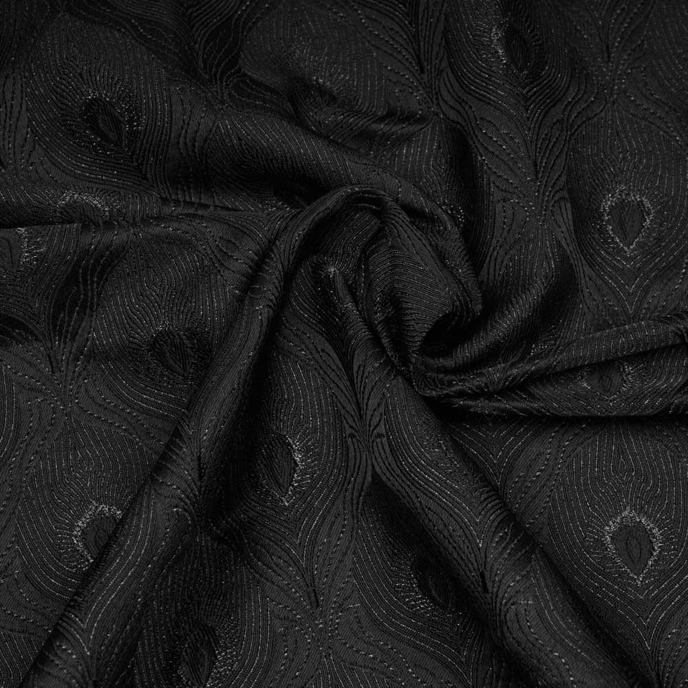 Tissu jacquard queue de paon noir et fil lurex noir - pretty mercerie - mercerie en ligne