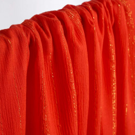 Tissu viscose flame scarlet à motif rayures fil lurex or | Pretty Mercerie | Mercerie en ligne