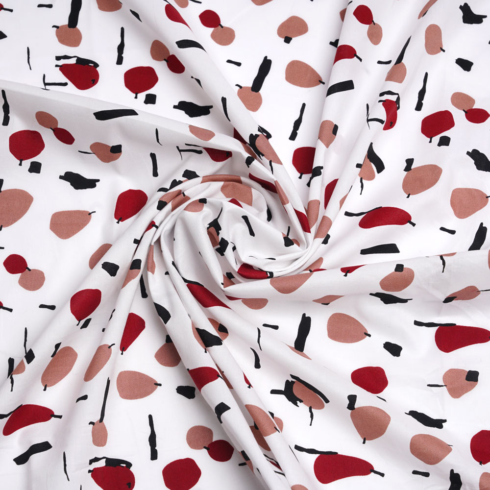 Tissu coton blanc à motif abstraits rosewood, rouge pompei et noir | Pretty Mercerie | Mercerie en ligne