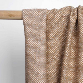 Tissu lainage maille tricoté blanc cassé, daim et fil lurex or | Pretty Mercerie | Mercerie en ligne