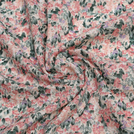 Tissu coton birch à motif bloom rose corail, mauve et vert| Pretty Mercerie | Mercerie en ligne