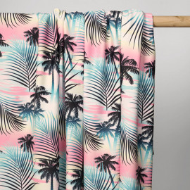 Tissu maillot de bain california rose pastel à motif palmier tie and dye | Pretty Mercerie | Mercerie en ligne