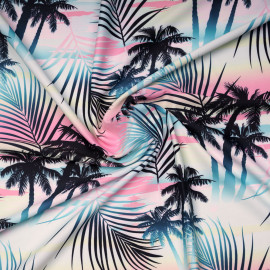 Tissu maillot de bain california rose pastel à motif palmier tie and dye | Pretty Mercerie | Mercerie en ligne