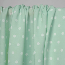 Tissu crêpe vert pastel à motif pois blanc | Pretty Mercerie | Mercerie en ligne