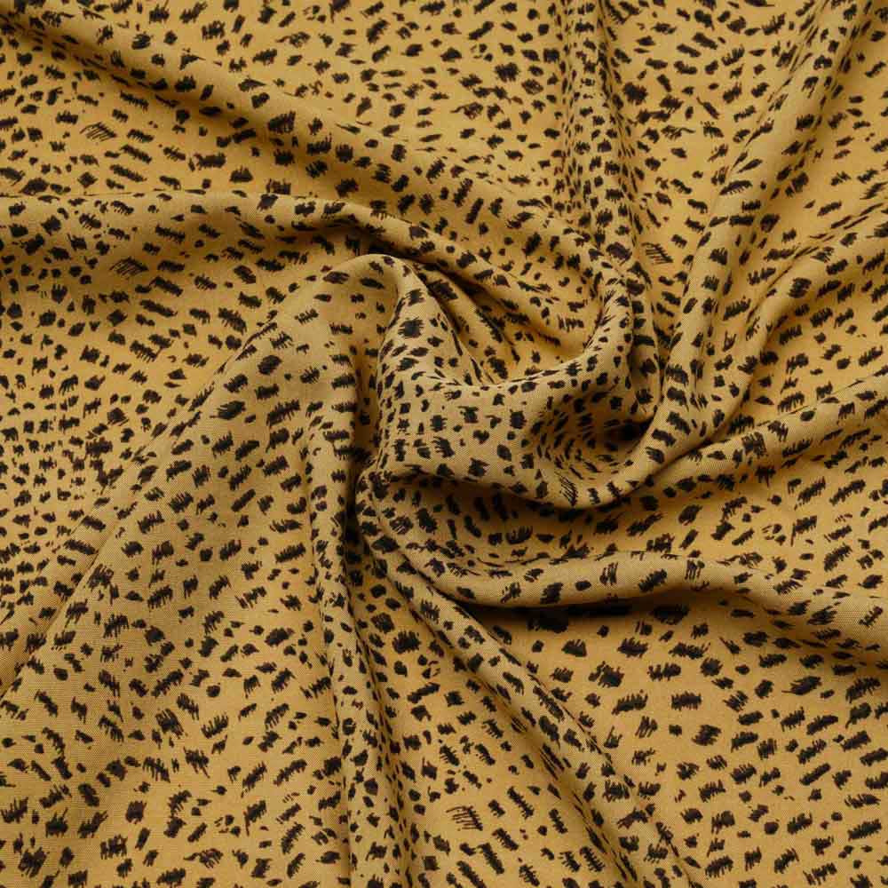 Tissu viscose moutarde à motif léopard chocolat et noir | Pretty mercerie | mercerie en ligne