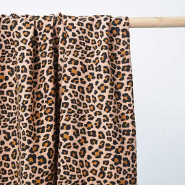 Tissu viscose beige à motif léopard noir et caramel |Pretty Mercerie | mercerie en ligne