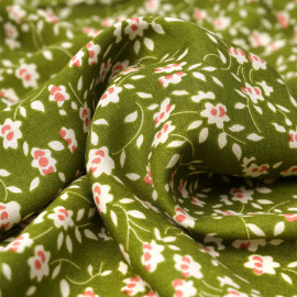 Tissu viscose woodbine à motif floral beige et rose | Pretty Mercerie | Mercerie en ligne