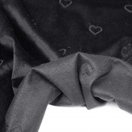 Tissu velours fines côtes noir à motif coeur brodé | Pretty Mercerie | mercerie en ligne