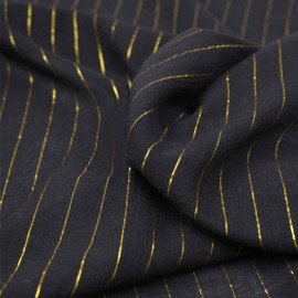 Tissu coton noir à rayures tissées dorées | pretty mercerie | mercerie en ligne