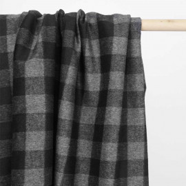 Tissu lainage léger à motif vichy noir et gris foncé | Pretty Mercerie | mercerie en ligne