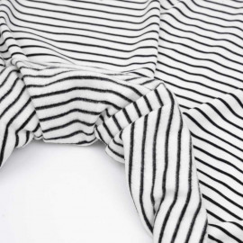 Tissu sweat gratté marinière blanc et noir | Pretty Mercerie | mercerie en ligne