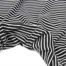 Tissu sweat gratté marinière noir et blanc | pretty mercerie | mercerie en ligne