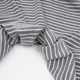 Tissu sweat gratté marinière gris et blanc | pretty mercerie | mercerie en ligne
