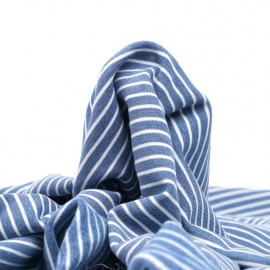 Tissu sweat gratté marinière bleu et blanc | pretty mercerie | mercerie en ligne