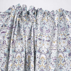 Tissu coton crème à motif fleurs entrelacées mauve, beige et bleu ciel | Pretty Mercerie | mercerie en ligne