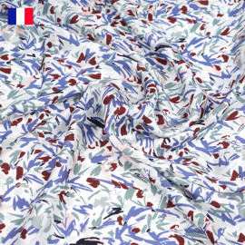Tissu viscose lysie blanc cassé à motif abstrait sauge et rose imprimé en France | Pretty Mercerie | Mercerie en ligne