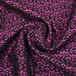 Tissu jacquard noir à motif léopard fil lurex violet | pretty mercerie | mercerie en ligne