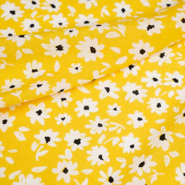 Tissu viscose lemon à motif imprimé daisy blanche et noir | pretty mercerie | mercerie en ligne