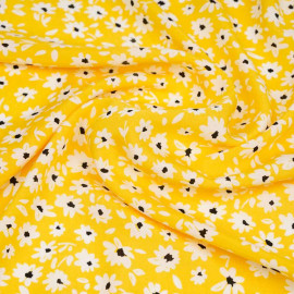 Tissu viscose lemon à motif imprimé daisy blanche et noir | pretty mercerie | mercerie en ligne