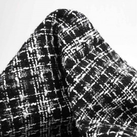 Tissu tweed noir à motif carreaux blanc et fil lurex transparent | pretty mercerie | mercerie en ligne