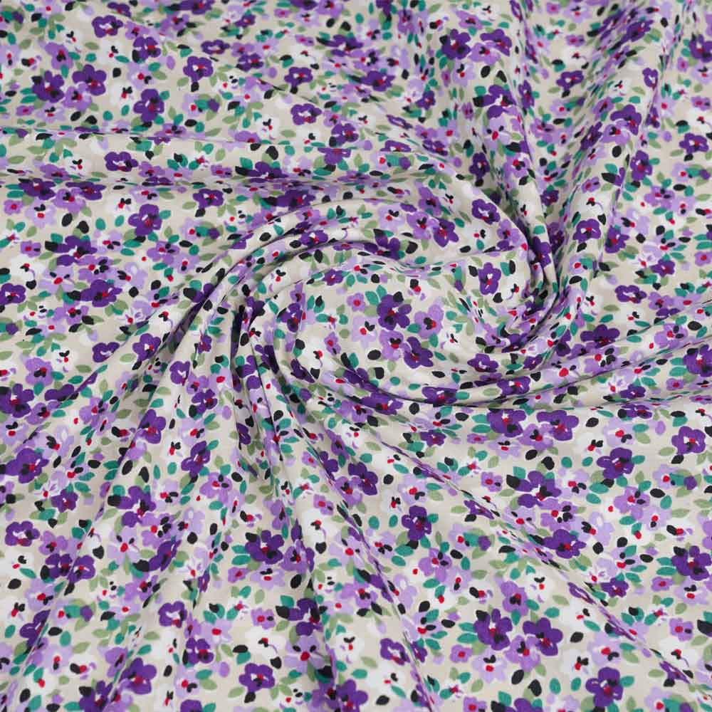 Tissu coton birch à motif petites fleurs violettes| Pretty mercerie | mercerie en ligne