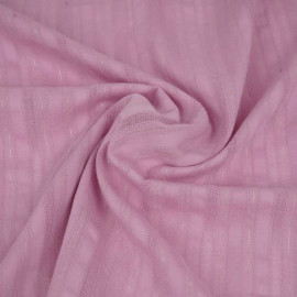 Tissu coton pink nectar à motif lignes brodées et fil lurex doré | pretty mercerie | mercerie en ligne