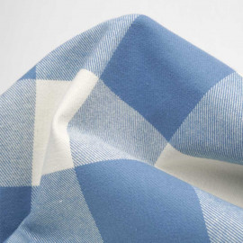 Tissu coton sergé et peigné à motif maxi vichy - Bleu clair