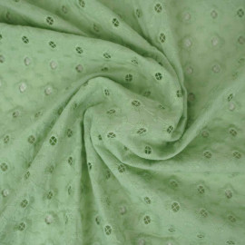 Tissu coton brodé à motif daisy brodé et ajouré - Vert