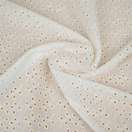 Tissu coton brodé blanc cassé à motif joli branche fleuri brodé et ajouré