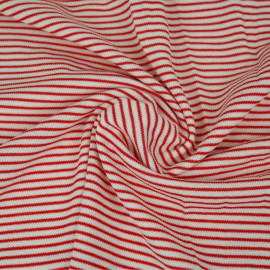 Tissu coton maille jersey marinière - Rouge