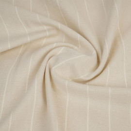 Tissu coton sergé et peigné à motif rayure - crème