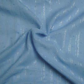 Tissu coton plumetis et bandes lurex argenté - Bleu clair