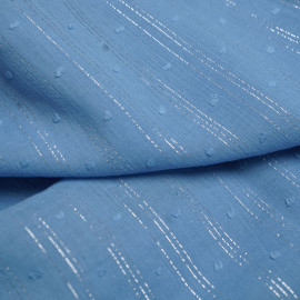 Tissu coton plumetis et bandes lurex argenté - Bleu clair