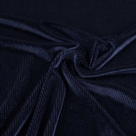 Tissu jersey velours fines côtes - Bleu foncé