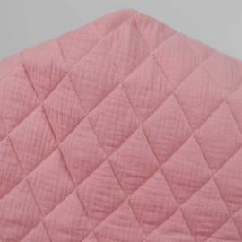 Tissu matelassé double gaze de coton motif losange - rose pastel