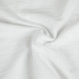 Tissu coton seersucker à rayure tissé - Blanc