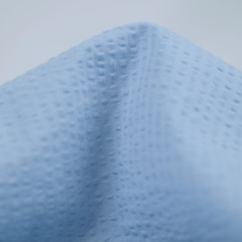 Tissu coton seersucker à rayure tissé - Bleu