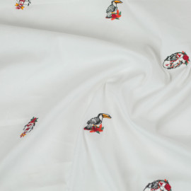 Tissu popeline de coton Baîla blanc à motifs brodés summer