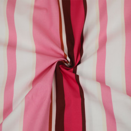Tissu coton Candy rose à motif rayure blanc cassé, mocha, marron et rose