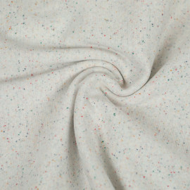 Tissu jersey maille tricoté (ou bord-côte) crème moucheté multicolore