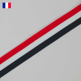25 mm - Ruban élastique plat tricoté bleu, blanc, rouge
