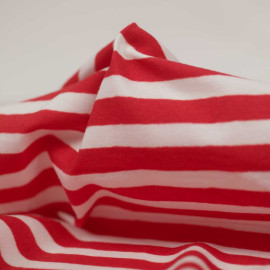 Tissu jersey de coton blanc à motif rayure rouge