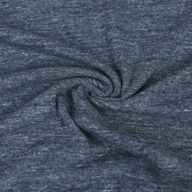 Tissu jersey maille tricoté de coton fines côtes- bleu chiné