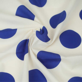 Tissu coton Iris blanc cassé à motif gros pois - Bleu