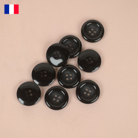 30 mm - Boutons rond quatre trous brillant et mat en Galalithe noir