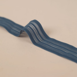 27 mm - Ruban élastique plat dusty blue à fines rayures ajourées