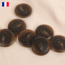27 mm - Boutons rond quatre trous mat en Galalithe effet marbré marron et blanc