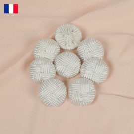 30 mm - Boutons rond recouverts damier satin blanc