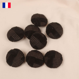 30 mm - Boutons rond recouverts damier satin et velours - chocolat